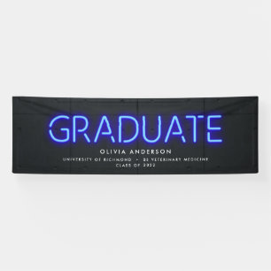 Graduation neon black white photo modern party banner