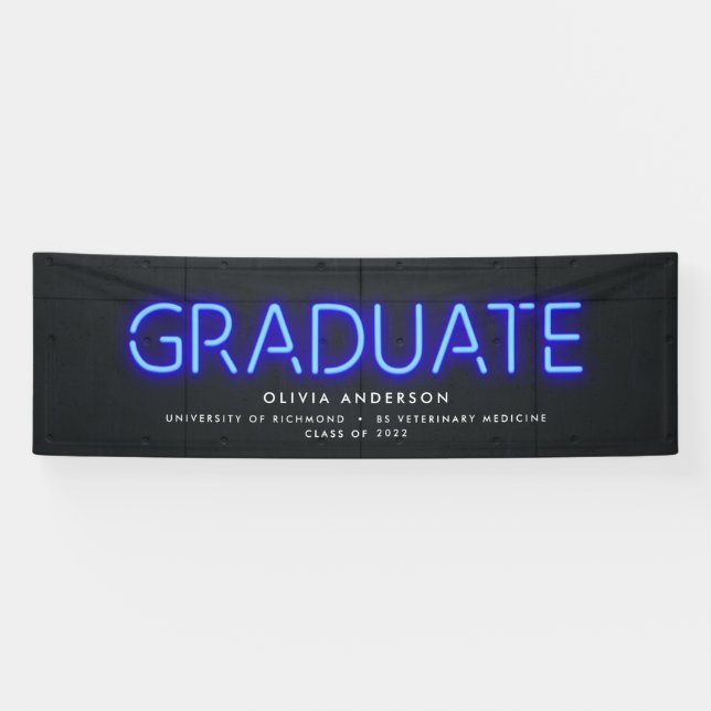 Graduation neon black white photo modern party banner (Horizontal)