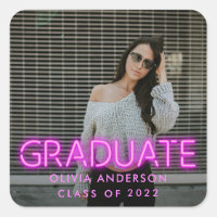 Graduation neon pink photo modern congrats