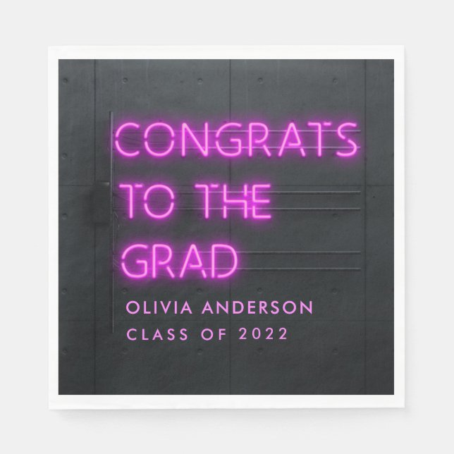 Graduation neon pink typography modern congrats napkin (Front)