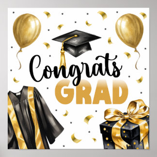 Graduation Neutral Black Gold High School College Poster