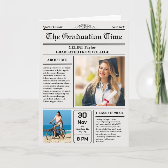 Graduation News Keepsake Invitation - Printable (Front)