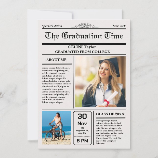 Graduation News Keepsake Invitation - Printable (Front)
