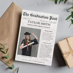 Graduation Newspaper College Unique Invitation