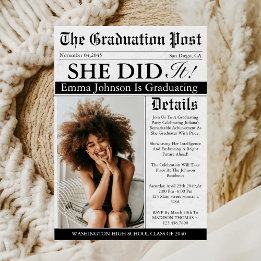 Graduation Newspaper Unique Fun Custom Photo 2025 Invitation