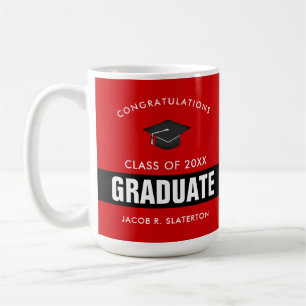 Graduation noire et rouge Mug de café personnalis