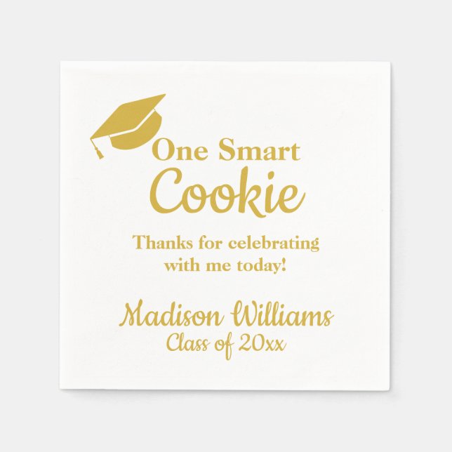 Graduation One Smart Cookie Party Gold Grad Paper Napkin (Front)