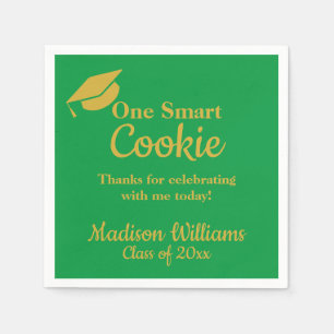 Graduation One Smart Cookie Party Green Gold Paper Napkin