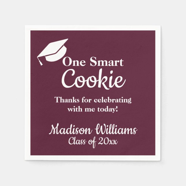 Graduation One Smart Cookie Party Maroon White Napkin (Front)