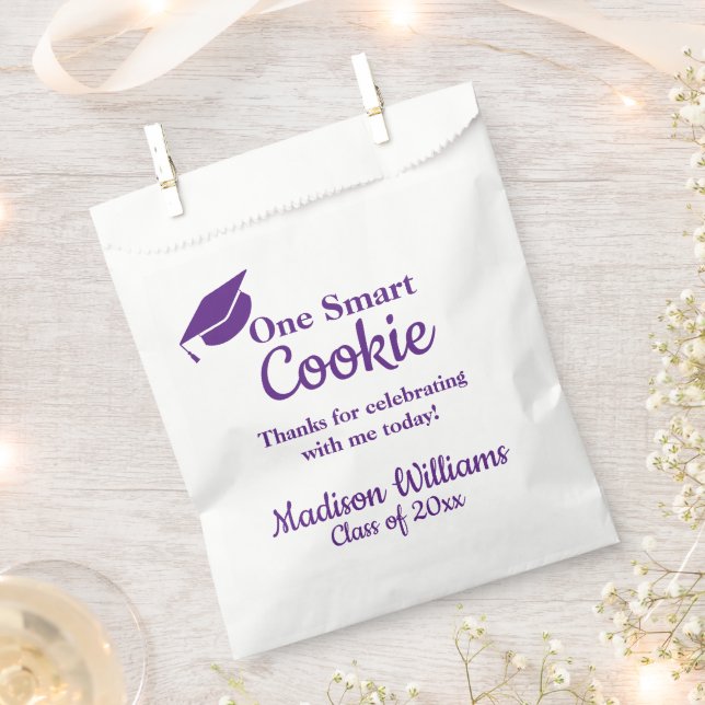 Graduation One Smart Cookie Treat Purple and White Favour Bag (Clipped)