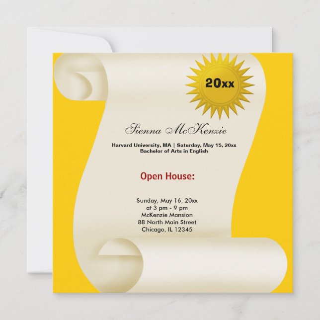 Graduation Open House (Yellow) Announcement (Front)