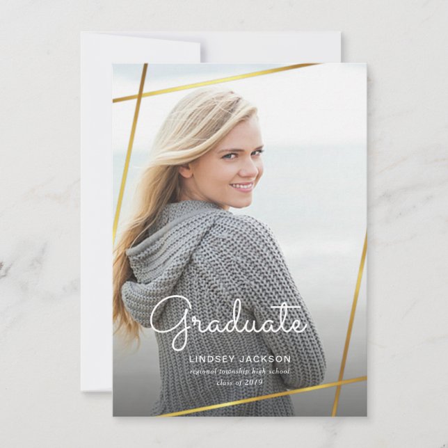 Graduation Or moderne Géométrie Photo Invitation (Devant)