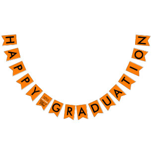 Graduation Orange Black School Name Bunting Flags
