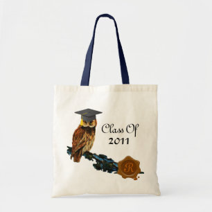 GRADUATION OWL AND BROWN WAX SEAL MONOGRAM TOTE BAG