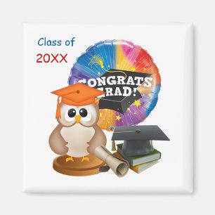 Graduation Owl, Mortar cap, books, diploma Magnet