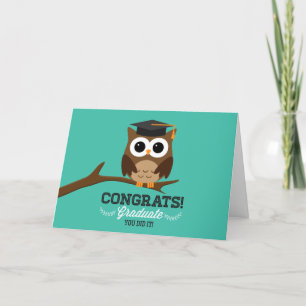 Graduation Owl on Teal Congratulations Card
