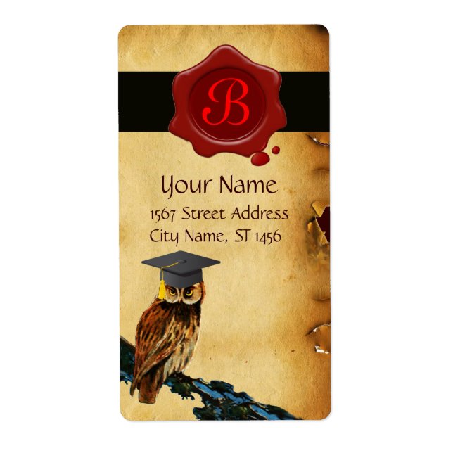 GRADUATION OWL PARCHMENT AND RED WAX SEAL MONOGRAM (Front)