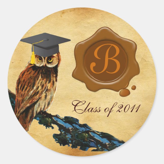 GRADUATION OWL PARCHMENT BROWN WAX SEAL MONOGRAM (Front)