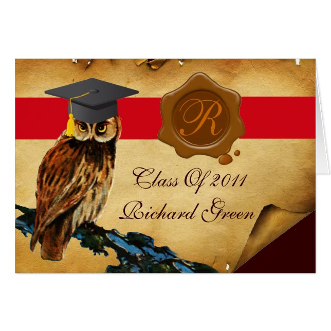 GRADUATION OWL PARCHMENT BROWN WAX SEAL MONOGRAM (Front Horizontal)
