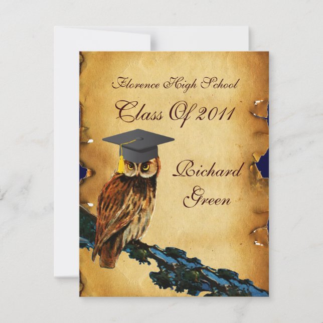 GRADUATION OWL PARCHMENT BROWN WAX SEAL MONOGRAM INVITATION (Front)