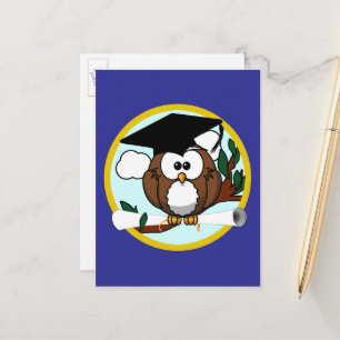 Graduation Owl School Colors Blue Announcement Postcard