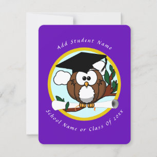 Graduation Owl w/ Cap & Diploma - Purple Announcement
