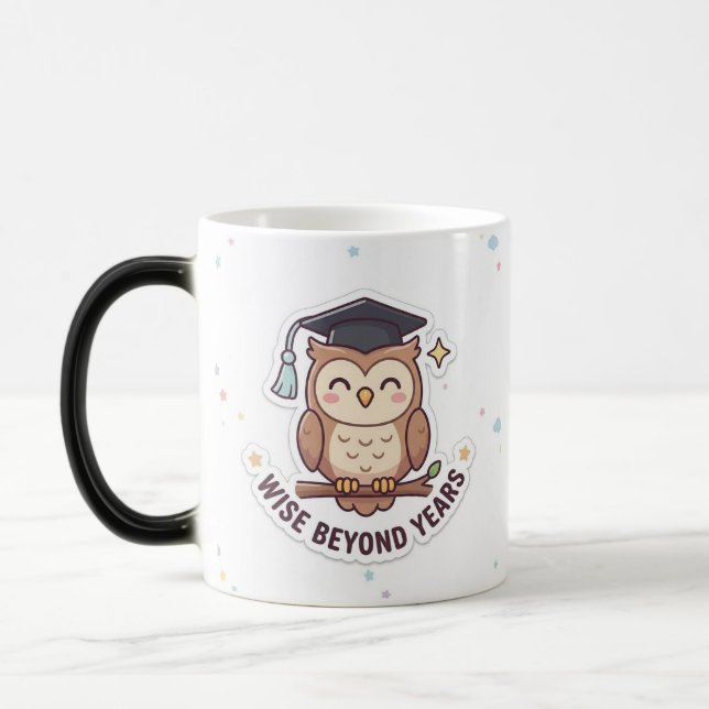 Graduation Owl - "Wise Beyond Years" Illustration Magic Mug (Left)