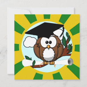 Graduation Owl With Green And Gold School Colours Invitation