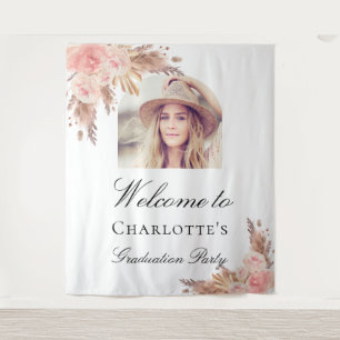 Graduation pampas grass blush pink arch photo tapestry