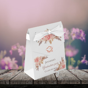 Graduation pampas grass blush pink floral rose favor box