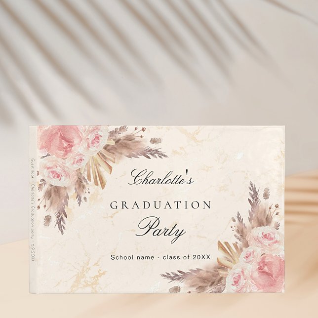 Graduation pampas grass rose gold blush floral guest book (Creator Uploaded)