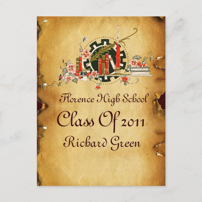 GRADUATION PARCHMENT AND RED WAX SEAL MONOGRAM INVITATION POSTCARD (Front)