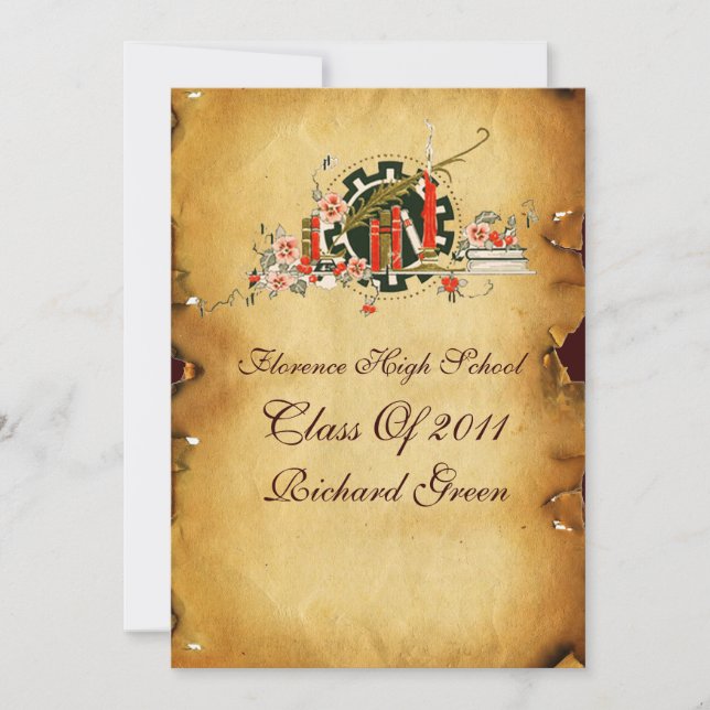 GRADUATION PARCHMENT RED WAX SEAL MONOGRAM INVITE (Front)