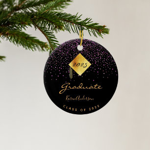 Graduation party 2022 graduate black purple gold ceramic ornament