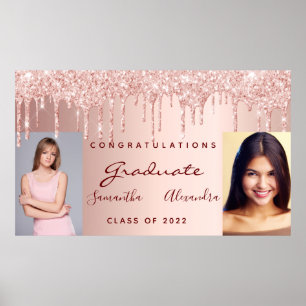 Graduation party 2022 photo rose gold glitter drip poster