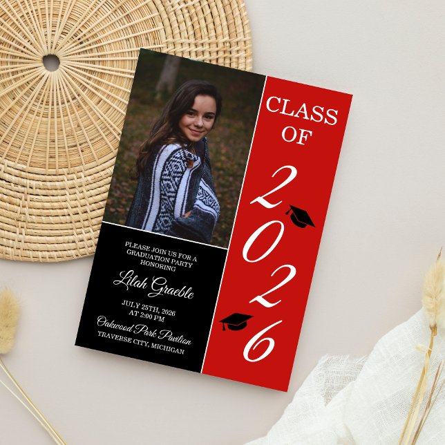 Graduation Party 2024 Grad Hat Red Invitation (Creator Uploaded)