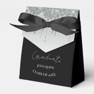 Graduation party 2024 graduate black Silver Favor Box
