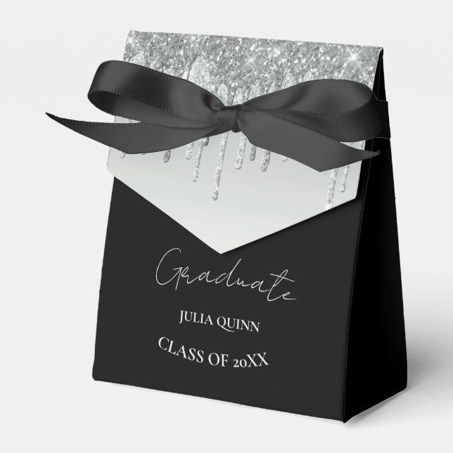 Graduation party 2024 graduate black Silver Favor Box (Front Side)