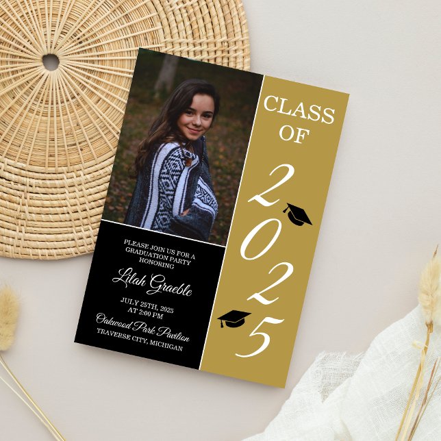 Graduation Party 2025 Grad Hat Gold Invitation (Creator Uploaded)