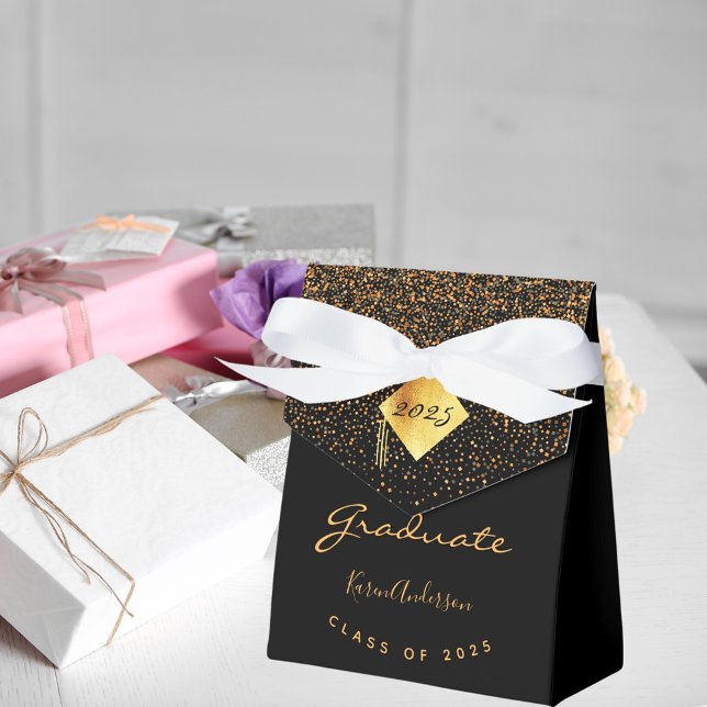 Graduation party 2025 graduate black gold favor box (Creator Uploaded)
