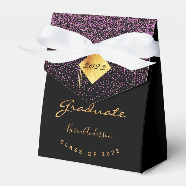 Graduation party 2025 graduate black gold purple favor box (Front Side)
