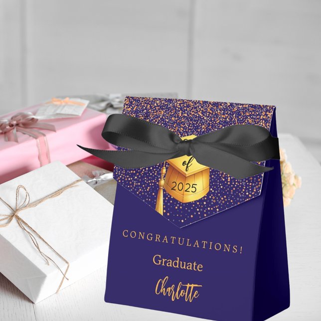 Graduation party 2025 graduate blue gold favor box (Creator Uploaded)