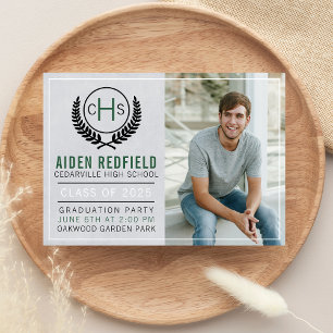 Graduation Party 2025 Monogram Green Invitation