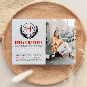 Graduation Party 2025 Monogram Red Invitation
