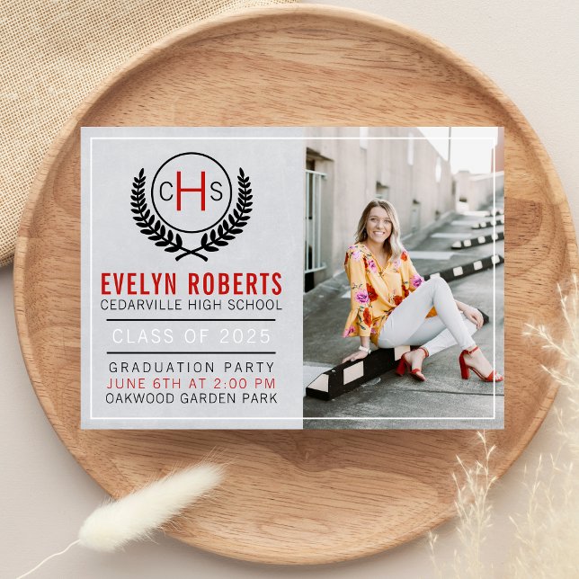 Graduation Party 2025 Monogram Red Invitation (Creator Uploaded)