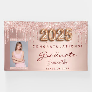Graduation party 2025 photo rose gold glitter drip banner