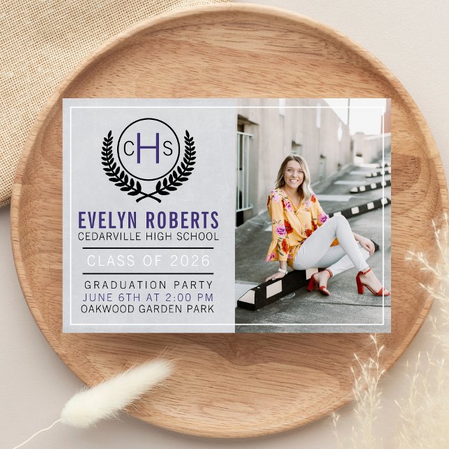Graduation Party 2026 Monogram Purple Invitation (Creator Uploaded)