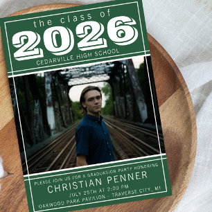 Graduation Party 2026 Open House Photo Green Invitation