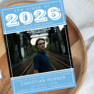 Graduation Party 2026 Open House Photo Light Blue Invitation