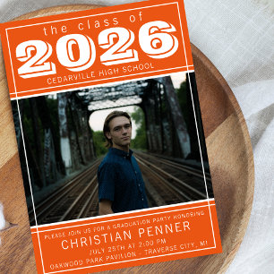 Graduation Party 2026 Open House Photo Orange Invitation
